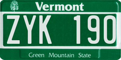 VT license plate ZYK190
