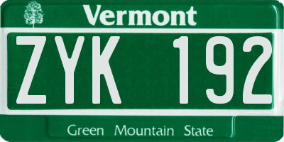 VT license plate ZYK192