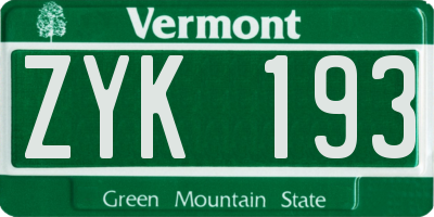 VT license plate ZYK193
