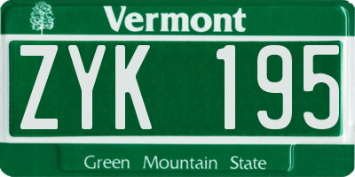 VT license plate ZYK195