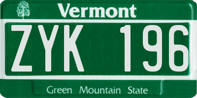 VT license plate ZYK196