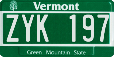 VT license plate ZYK197