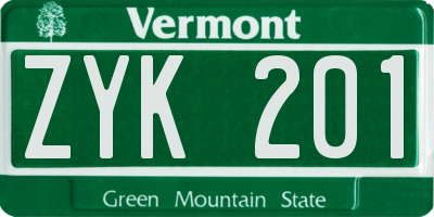 VT license plate ZYK201