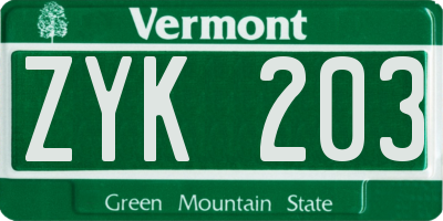 VT license plate ZYK203