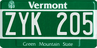 VT license plate ZYK205