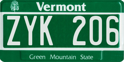 VT license plate ZYK206