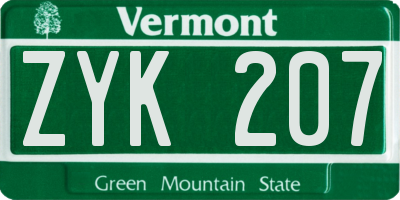 VT license plate ZYK207