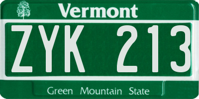 VT license plate ZYK213