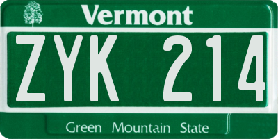VT license plate ZYK214