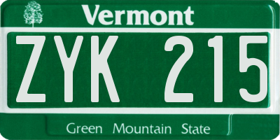 VT license plate ZYK215