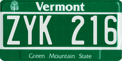 VT license plate ZYK216