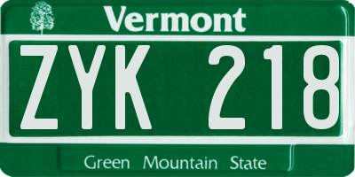 VT license plate ZYK218