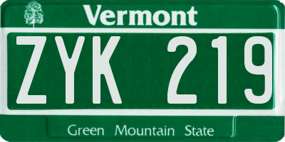 VT license plate ZYK219