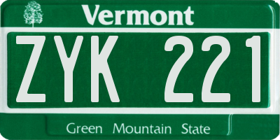 VT license plate ZYK221