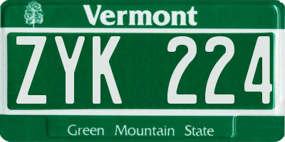 VT license plate ZYK224