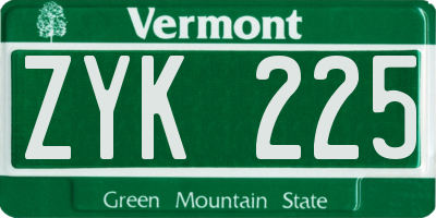 VT license plate ZYK225
