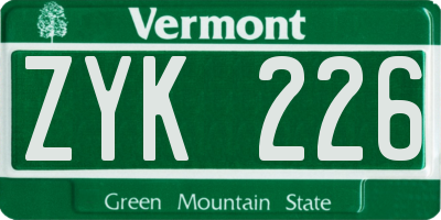 VT license plate ZYK226