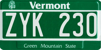 VT license plate ZYK230