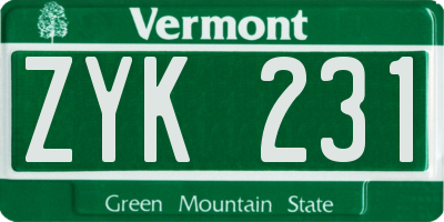 VT license plate ZYK231