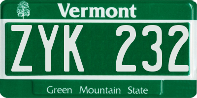 VT license plate ZYK232