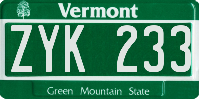 VT license plate ZYK233