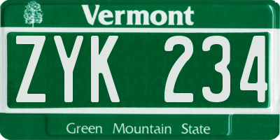 VT license plate ZYK234