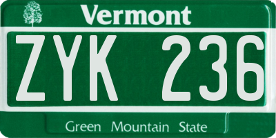 VT license plate ZYK236