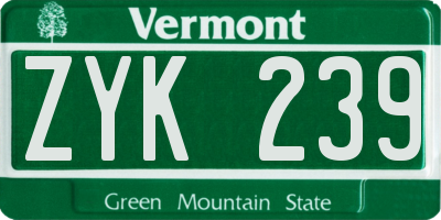VT license plate ZYK239
