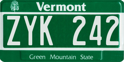 VT license plate ZYK242