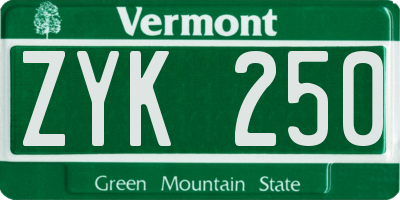 VT license plate ZYK250
