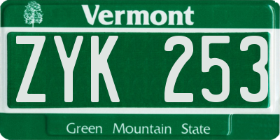 VT license plate ZYK253