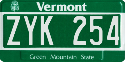 VT license plate ZYK254
