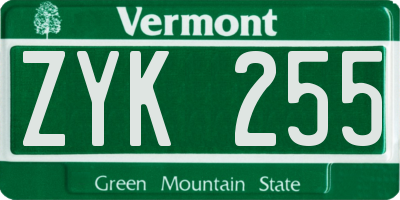 VT license plate ZYK255