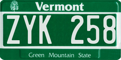 VT license plate ZYK258