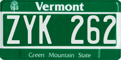VT license plate ZYK262