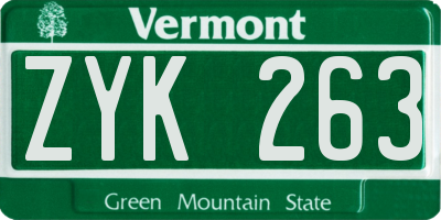 VT license plate ZYK263