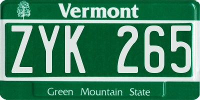 VT license plate ZYK265