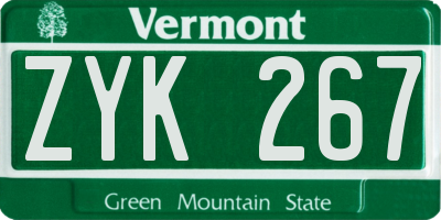 VT license plate ZYK267