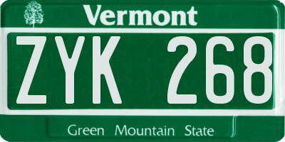 VT license plate ZYK268