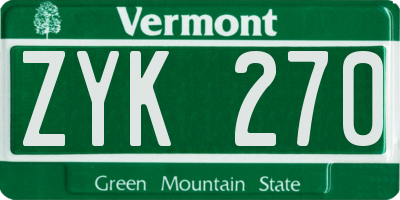 VT license plate ZYK270