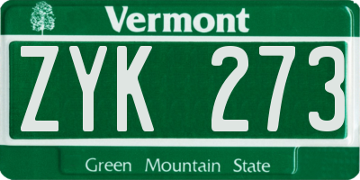 VT license plate ZYK273