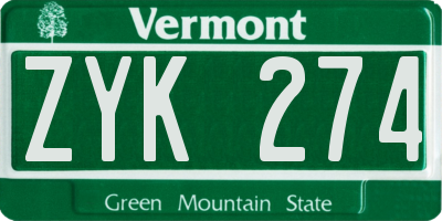 VT license plate ZYK274
