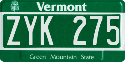 VT license plate ZYK275