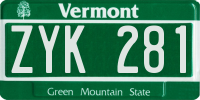 VT license plate ZYK281