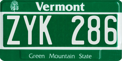 VT license plate ZYK286