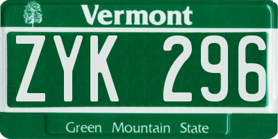 VT license plate ZYK296