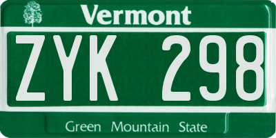 VT license plate ZYK298