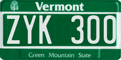 VT license plate ZYK300