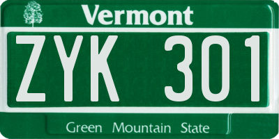 VT license plate ZYK301
