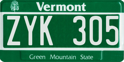 VT license plate ZYK305